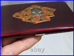 Unique Vtg Devil Japanese Oni Demon Mask Style Enamel Cigarette Case Blood Red