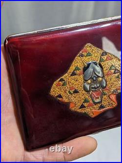 Unique Vtg Devil Japanese Oni Demon Mask Style Enamel Cigarette Case Blood Red