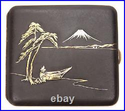 Unusual Vintage Japanese Iron Repousse Gold Damascene Cigarette Case Komai Old