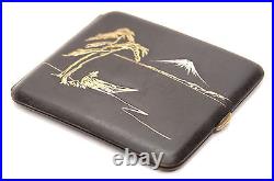 Unusual Vintage Japanese Iron Repousse Gold Damascene Cigarette Case Komai Old