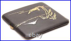 Unusual Vintage Japanese Iron Repousse Gold Damascene Cigarette Case Komai Old