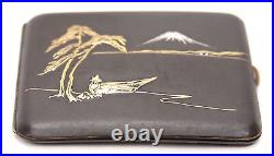 Unusual Vintage Japanese Iron Repousse Gold Damascene Cigarette Case Komai Old