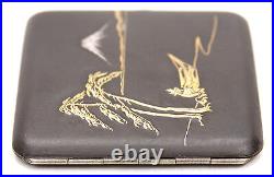 Unusual Vintage Japanese Iron Repousse Gold Damascene Cigarette Case Komai Old