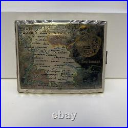 VINTAGE CIGARETTE CASE Maps Of Germany And America Chrome, Post WWII Military