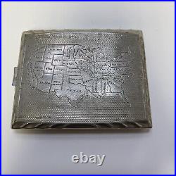 VINTAGE CIGARETTE CASE Maps Of Germany And America Chrome, Post WWII Military