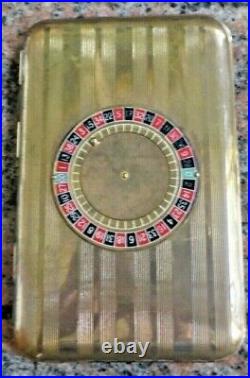 VINTAGE GOLD PLATED MAJESTIC ROULETTE WHEEL withFABRIC TABLE LAYOUT CIGARETTE CASE