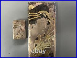 VINTAGE WWII ERA JAPANESE Geisha SILVER'950' MONOGRAMMED CIGARETTE CASE Lighter