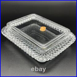 VTG Fostoria Colony Crystal Cigarette Box withLid & Original Label Mid Century MCM