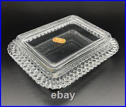 VTG Fostoria Colony Crystal Cigarette Box withLid & Original Label Mid Century MCM