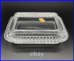 VTG Fostoria Colony Crystal Cigarette Box withLid & Original Label Mid Century MCM