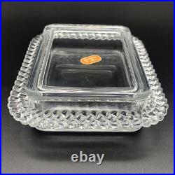 VTG Fostoria Colony Crystal Cigarette Box withLid & Original Label Mid Century MCM