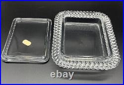 VTG Fostoria Colony Crystal Cigarette Box withLid & Original Label Mid Century MCM