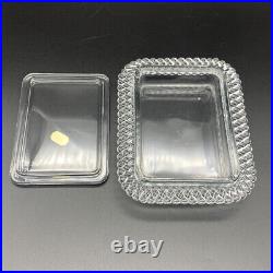 VTG Fostoria Colony Crystal Cigarette Box withLid & Original Label Mid Century MCM