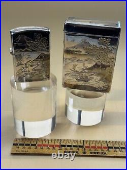 VTG Japanese 950 Sterling Silver Cigarette & Lighter Case Mount Fuji Landscape