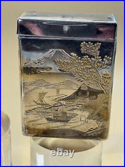 VTG Japanese 950 Sterling Silver Cigarette & Lighter Case Mount Fuji Landscape