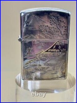 VTG Japanese 950 Sterling Silver Cigarette & Lighter Case Mount Fuji Landscape