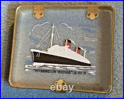 Very Rare Vintage Cunard Line RMS Queen Elizabeth Brass & Lucite Cigarette Case