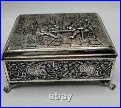 Vintage 1851 Dutch Hh 90 Silver Travern Scene 4 X 3 1/2 Cigarette Humidor Box