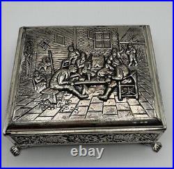 Vintage 1851 Dutch Hh 90 Silver Travern Scene 4 X 3 1/2 Cigarette Humidor Box