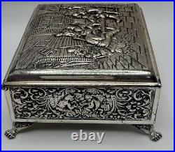 Vintage 1851 Dutch Hh 90 Silver Travern Scene 4 X 3 1/2 Cigarette Humidor Box