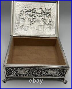 Vintage 1851 Dutch Hh 90 Silver Travern Scene 4 X 3 1/2 Cigarette Humidor Box