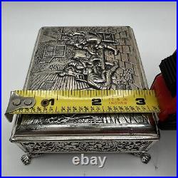 Vintage 1851 Dutch Hh 90 Silver Travern Scene 4 X 3 1/2 Cigarette Humidor Box