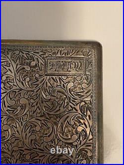 Vintage 1920's Sterling Silver Cigarette Case with Hand Chased Leaf Pattern