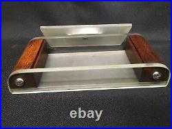 Vintage 1940s Beveled Glass Desktop Cigarette Case with Teak Accents