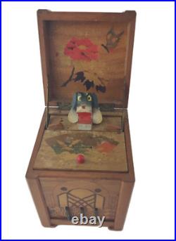 Vintage 1940s Dog Cigarette Dispenser Wooden Box Occupied Japan