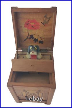 Vintage 1940s Dog Cigarette Dispenser Wooden Box Occupied Japan