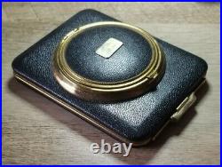 Vintage 1940s Lin Bren Blue Leather Cigarette Case Powder Compact Antique RARE