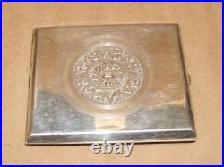 Vintage 1950s Sterling Silver Cigarette Case Aztec Calendar 136.2 grams