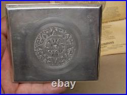 Vintage 1950s Sterling Silver Cigarette Case Aztec Calendar 136.2 grams