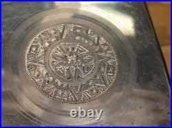 Vintage 1950s Sterling Silver Cigarette Case Aztec Calendar 136.2 grams