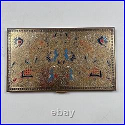 Vintage 1950s Volupte Compact Purse Cigarette Case Enameled Asian Animal Design