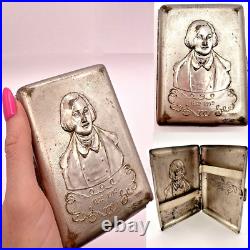 Vintage 1952 Soviet Russian USSR Nickel Steel Jubilee Cigarette Case Gogol 100 g