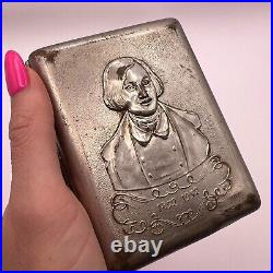 Vintage 1952 Soviet Russian USSR Nickel Steel Jubilee Cigarette Case Gogol 100 g