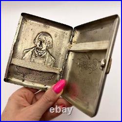 Vintage 1952 Soviet Russian USSR Nickel Steel Jubilee Cigarette Case Gogol 100 g