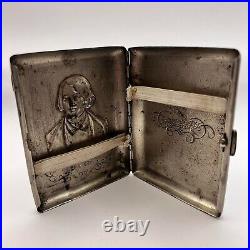 Vintage 1952 Soviet Russian USSR Nickel Steel Jubilee Cigarette Case Gogol 100 g