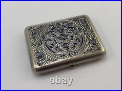 Vintage 1960s USSR Box Case Cigarette Metal Silver Enamel Collectibles Gift