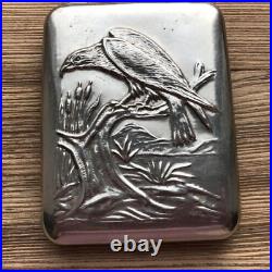 Vintage 1970s Soviet Cigarette Case Metal Eagle USSR Gift Bird Hawk Stamp