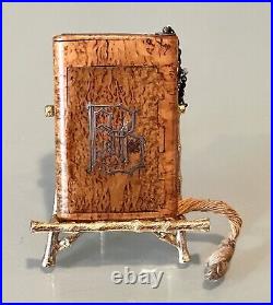 Vintage Antique 1882 Sterling Silver Karelian Birch Vesta Cigarette Case Box Old