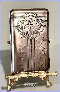 Vintage Antique 1908-17 Russian Etched Silver 84 Gold Wash Cigarette Case Old