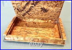 Vintage Antique 1917 Russian Wilna Silver Wood Karelian Birch Cigarette Case Box