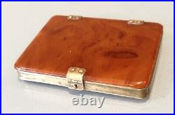 Vintage Antique Bakelite Amber Gold Tone Brass Firing Cigarette Card Holder Case