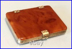 Vintage Antique Bakelite Amber Gold Tone Brass Firing Cigarette Card Holder Case