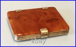 Vintage Antique Bakelite Amber Gold Tone Brass Firing Cigarette Card Holder Case