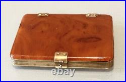 Vintage Antique Bakelite Amber Gold Tone Brass Firing Cigarette Card Holder Case