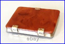 Vintage Antique Bakelite Amber Gold Tone Brass Firing Cigarette Card Holder Case