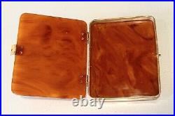 Vintage Antique Bakelite Amber Gold Tone Brass Firing Cigarette Card Holder Case